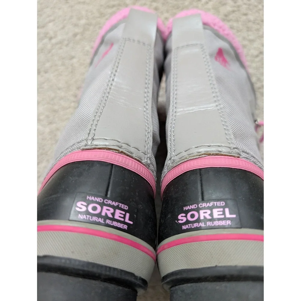 Sorel NY1962-061 Yoot Pac Nylon Snow Boots Kids 5 Grey Pink Waterproof Winter